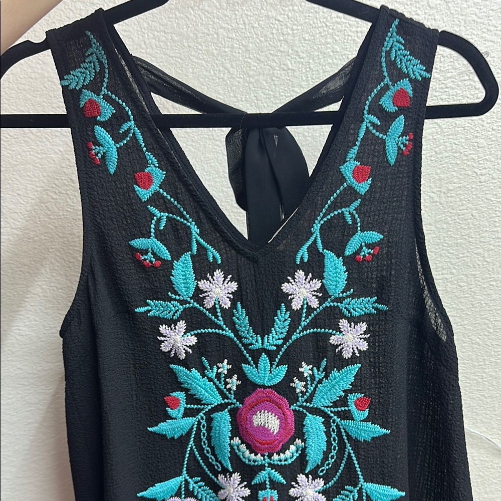 Entro Black Top with Floral Embroidery